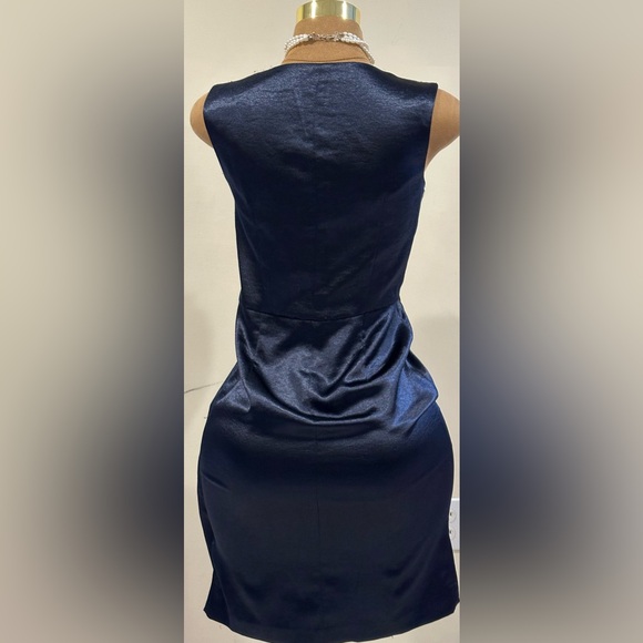 Anne Klien Satin Midnight Blue Midi Draped Cowl Neck Zipper Closure On Side Sz 6 - Picture 10 of 15